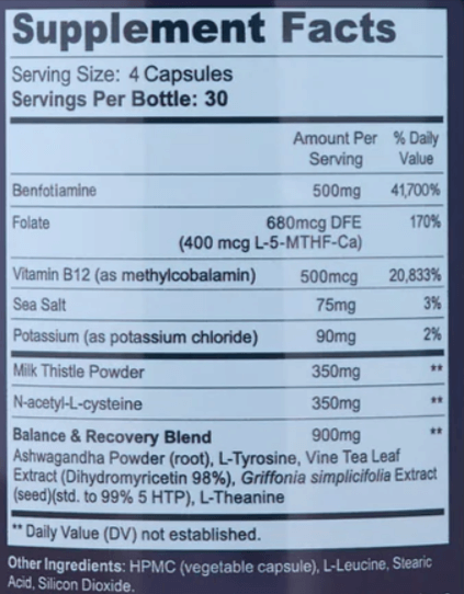 Cloud9 Daily Restore supplement facts